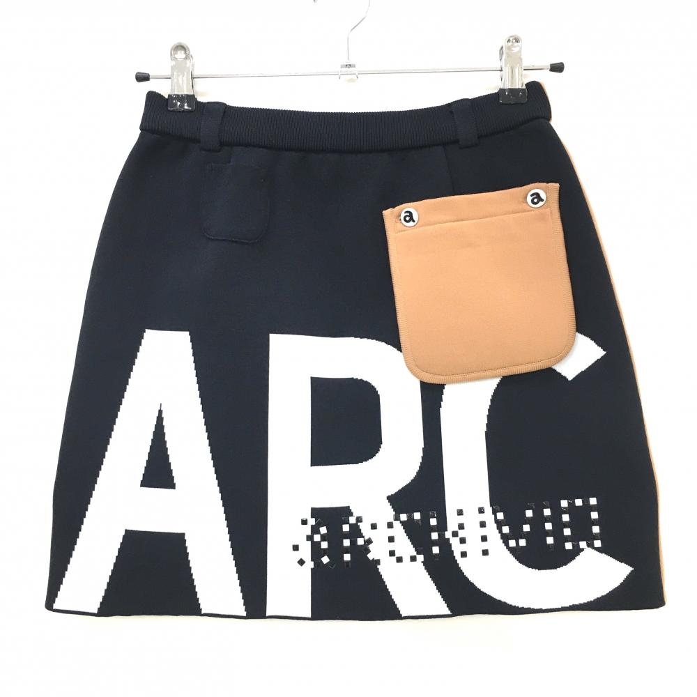 【美品】アルチビオ ニットスカート ブラウン×黒 ビッグロゴ ポケット着脱可 レディース 38(M) ゴルフウェア archivio
