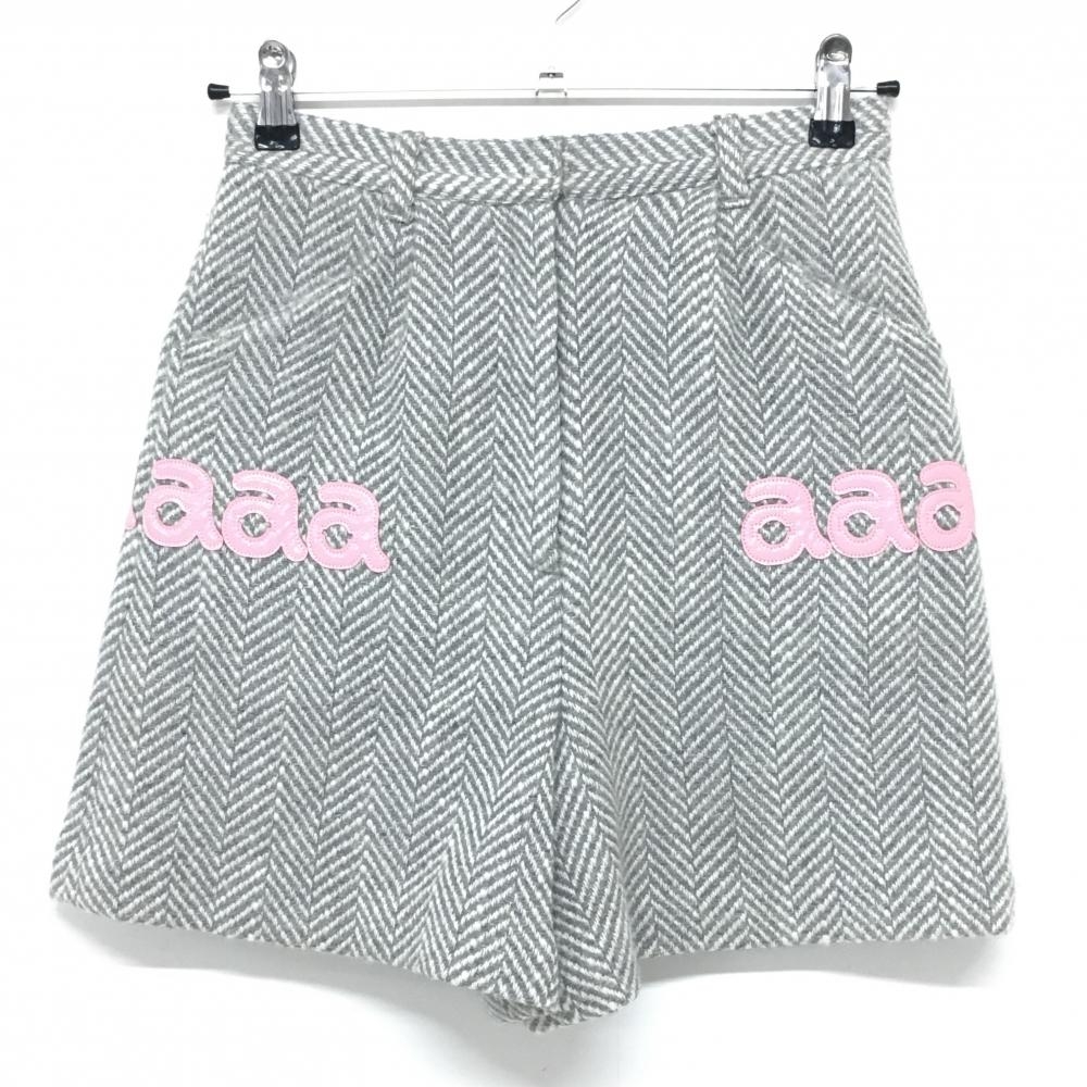 【超美品】アルチビオ キュロットスカート グレー×白 ヘリンボーン柄 ロゴピンク  レディース 36(S) ゴルフウェア archivio