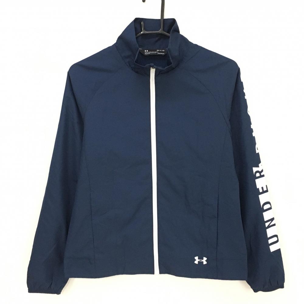 【超美品】アンダーアーマー ジャケット ネイビー×白 裏微起毛  レディース SM/P/CH ゴルフウェア UNDER ARMOUR