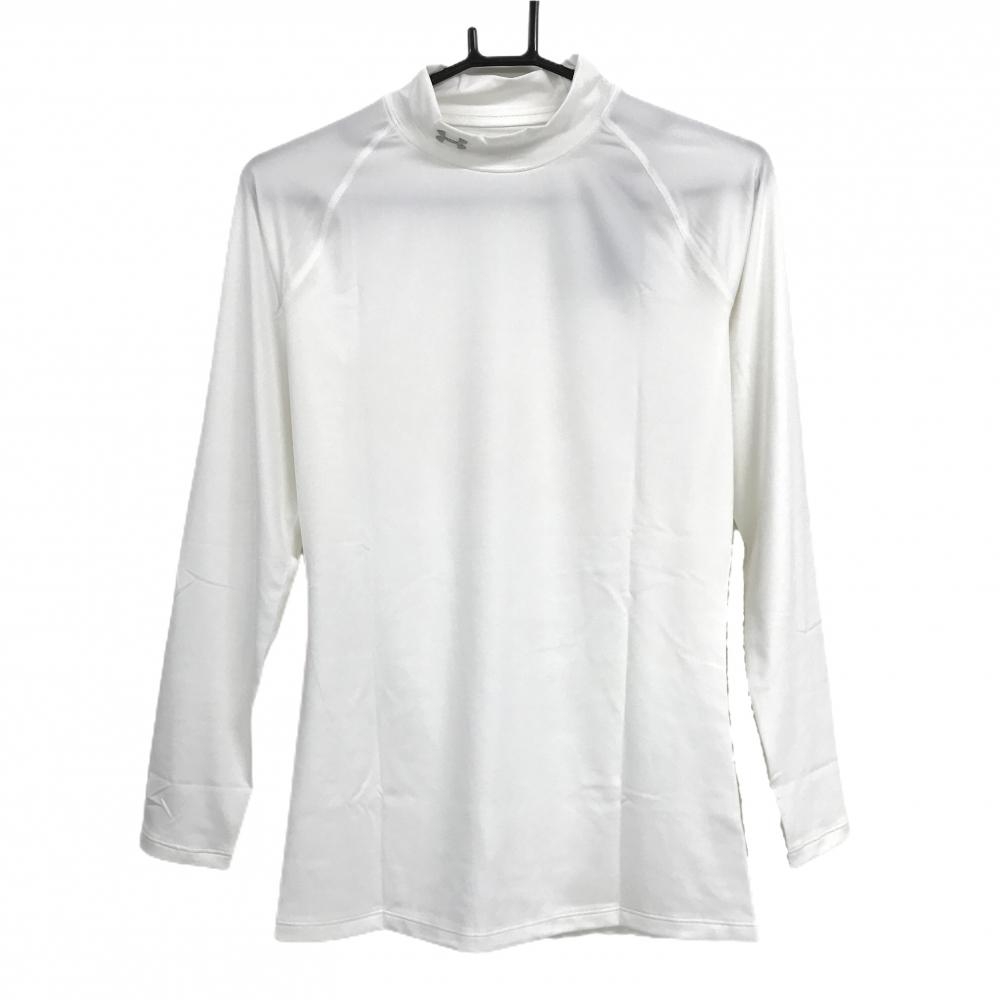【新品】アンダーアーマー ハイネックインナーシャツ 白 ネックロゴグレー ヒートギア レディース XL/TG/XG ゴルフウェア UNDER ARMOUR