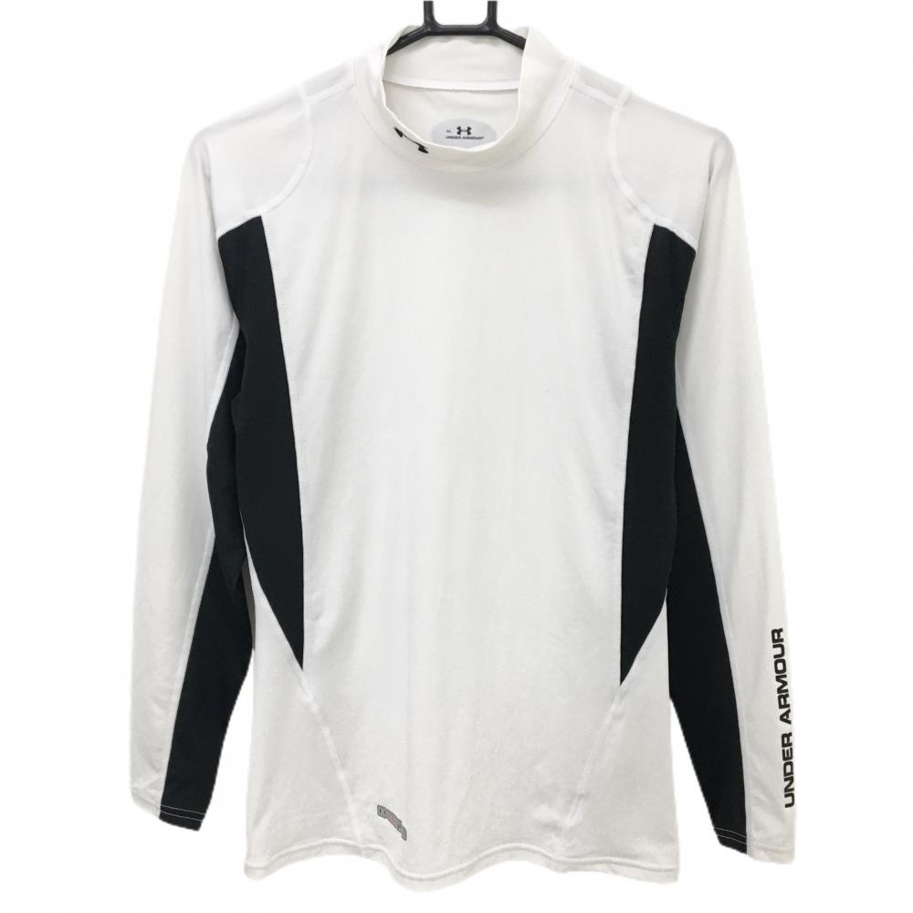 【美品】アンダーアーマー インナーシャツ 白×黒 ネックロゴ ストレッチ heatgear レディース XL ゴルフウェア UNDER ARMOUR