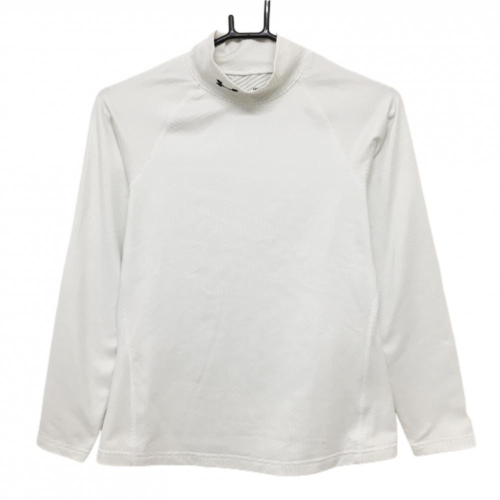 【美品】アンダーアーマー ハイネックインナーシャツ 白系 裏地白×ライトグレー総柄 レディース LG/G/G ゴルフウェア UNDER ARMOUR