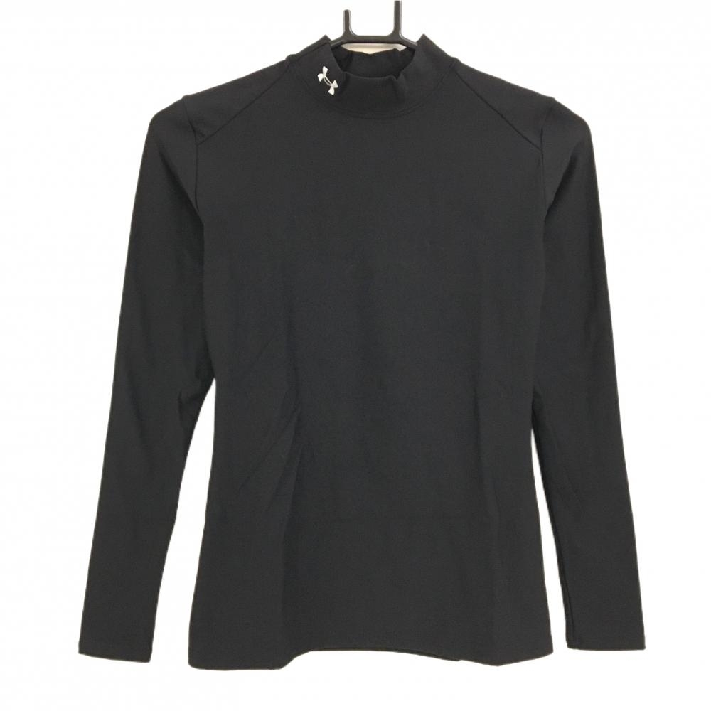 【美品】アンダーアーマー ハイネックインナーシャツ 黒 ストレッチ レディース MD ゴルフウェア UNDER ARMOUR