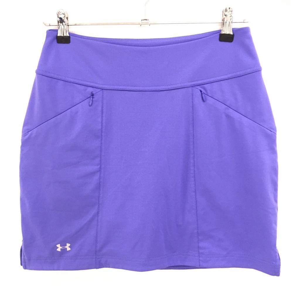 【超美品】アンダーアーマー スカート パープル ジップポケット ロゴ 内側インナーパンツ レディース SM ゴルフウェア UNDER ARMOUR