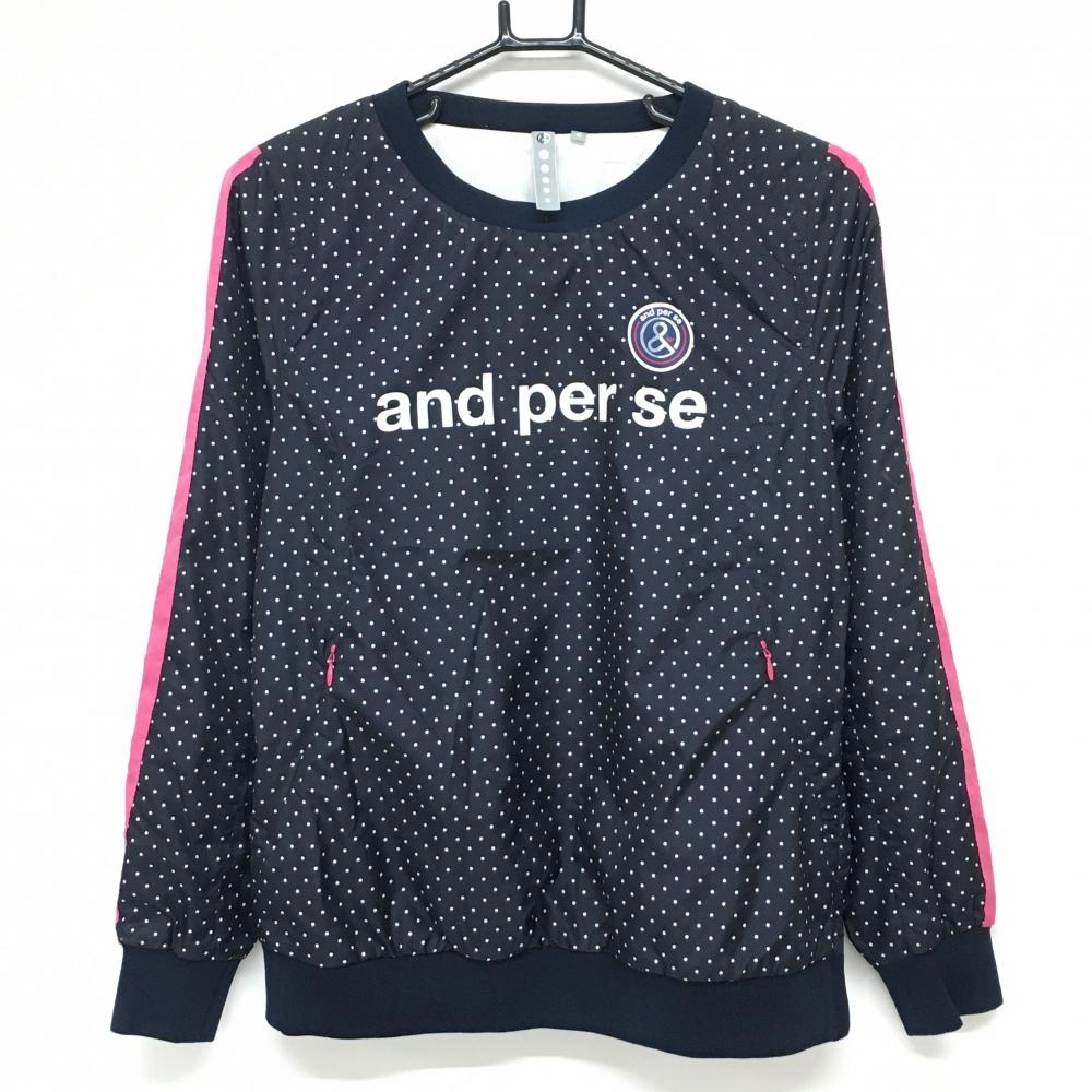 アンパスィ スニード ネイビー×白 ドット 蓄熱裏地 ブルゾン レディース M ゴルフウェア and per se