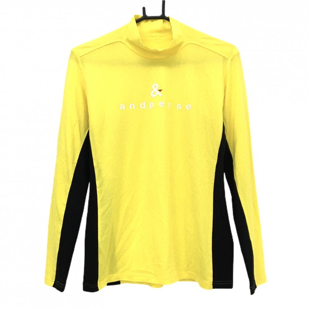 【超美品】アンパスィ ハイネックインナーシャツ イエロー×黒 フロントロゴ 微起毛 レディース L ゴルフウェア and per se