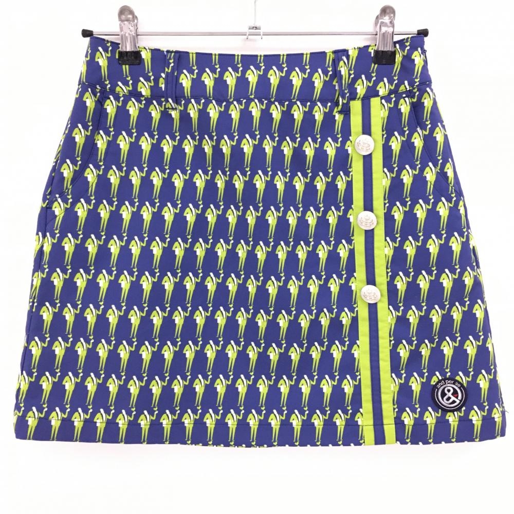 【超美品】アンパスィ スカート ネイビー系×ライムグリーン系 総柄 ストレッチ レディース M ゴルフウェア and per se