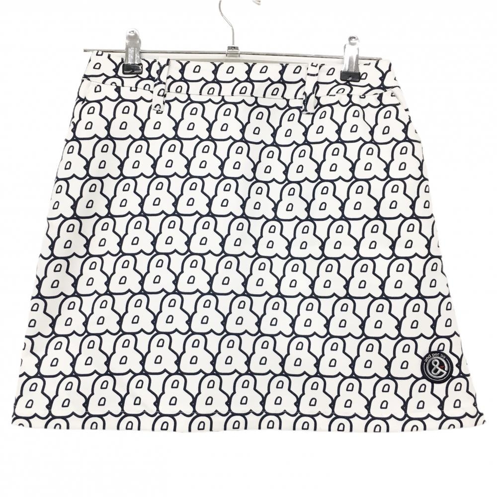 アンパスィ スカート 白×ネイビー ロゴ総柄 裾ワッペン レディース M ゴルフウェア and per se