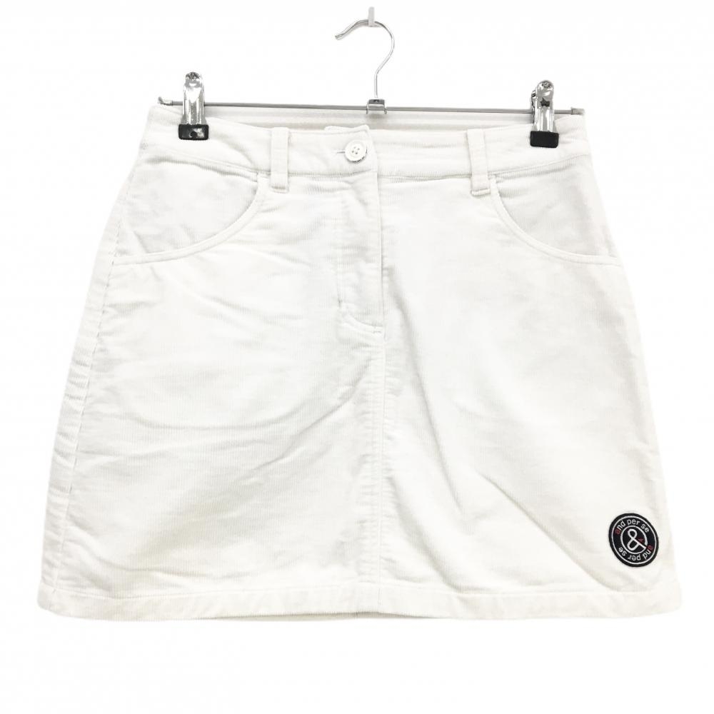 【超美品】アンパスィ コーデュロイスカート 白 ロゴワッペン レディース S ゴルフウェア and per se