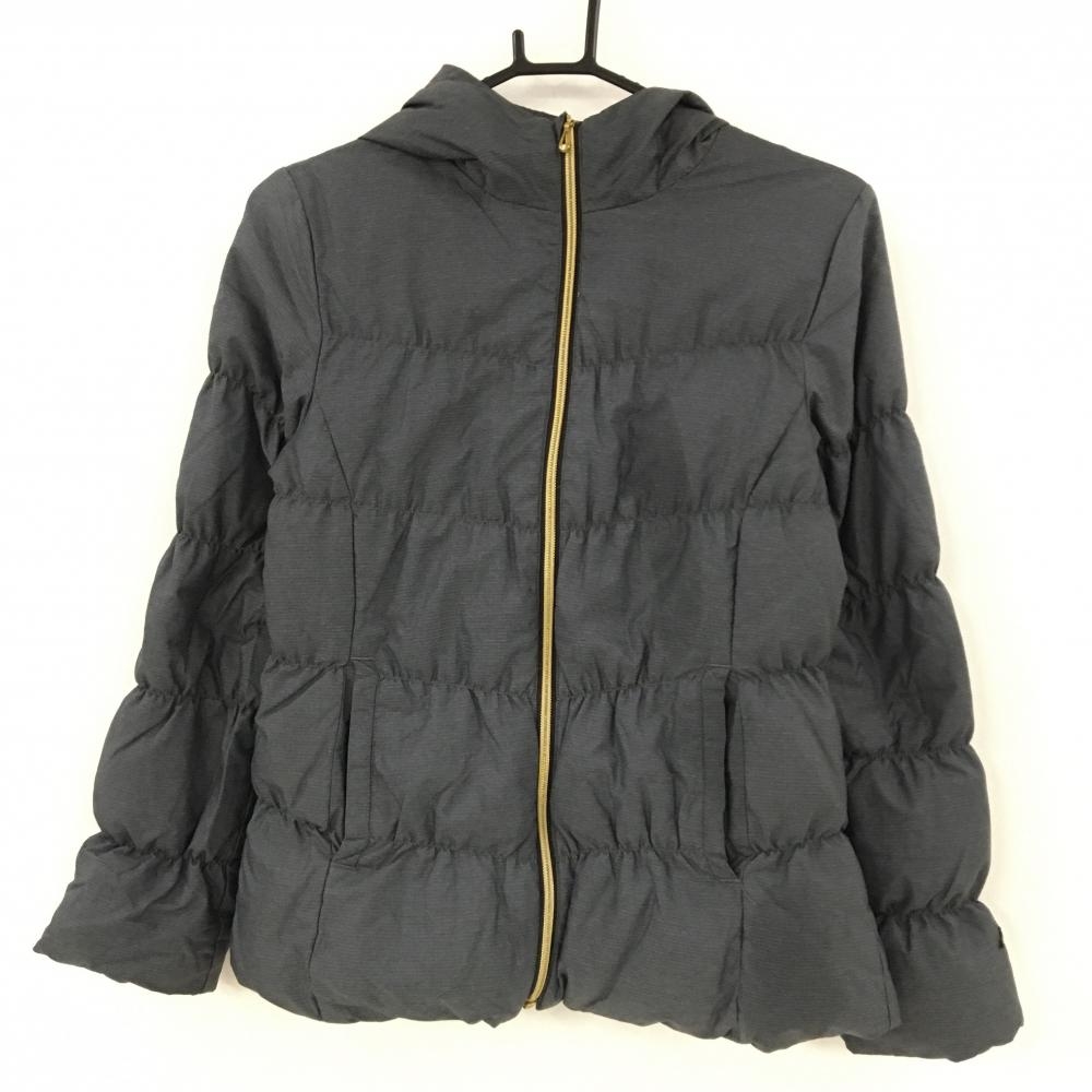 カッパ ダウンジャケット 杢グレー フード内側ドット 袖ロゴワッペン ダウン80％ レディース M ゴルフウェア Kappa