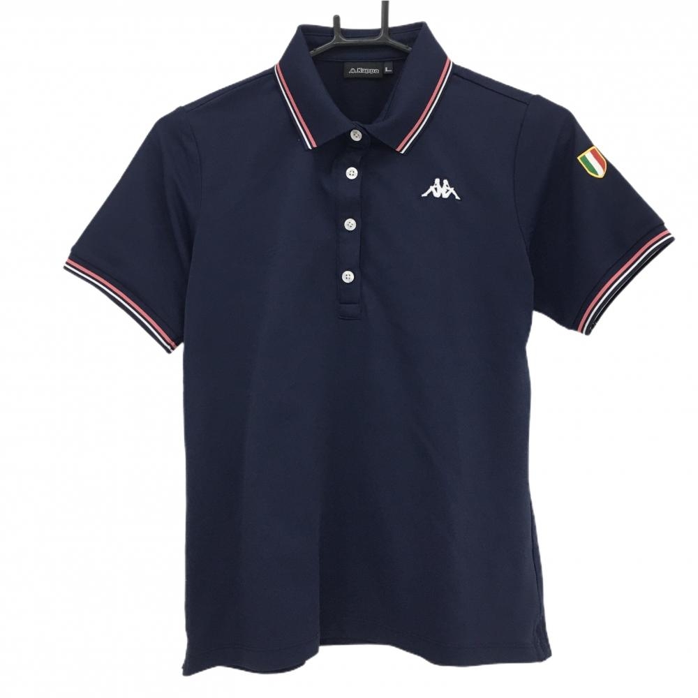 【美品】カッパ 半袖ポロシャツ ネイビー 襟・袖ライン レディース L ゴルフウェア Kappa