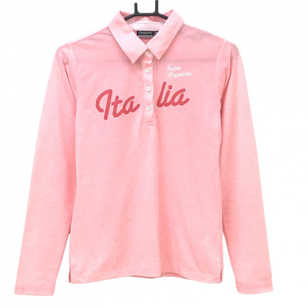 カッパ 長袖ポロシャツ 杢ピンク フロント英字 レディース M ゴルフウェア Kappa