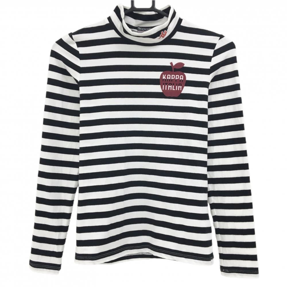 【美品】カッパ 長袖ハイネックシャツ 黒×白 ボーダー レディース S ゴルフウェア Kappa