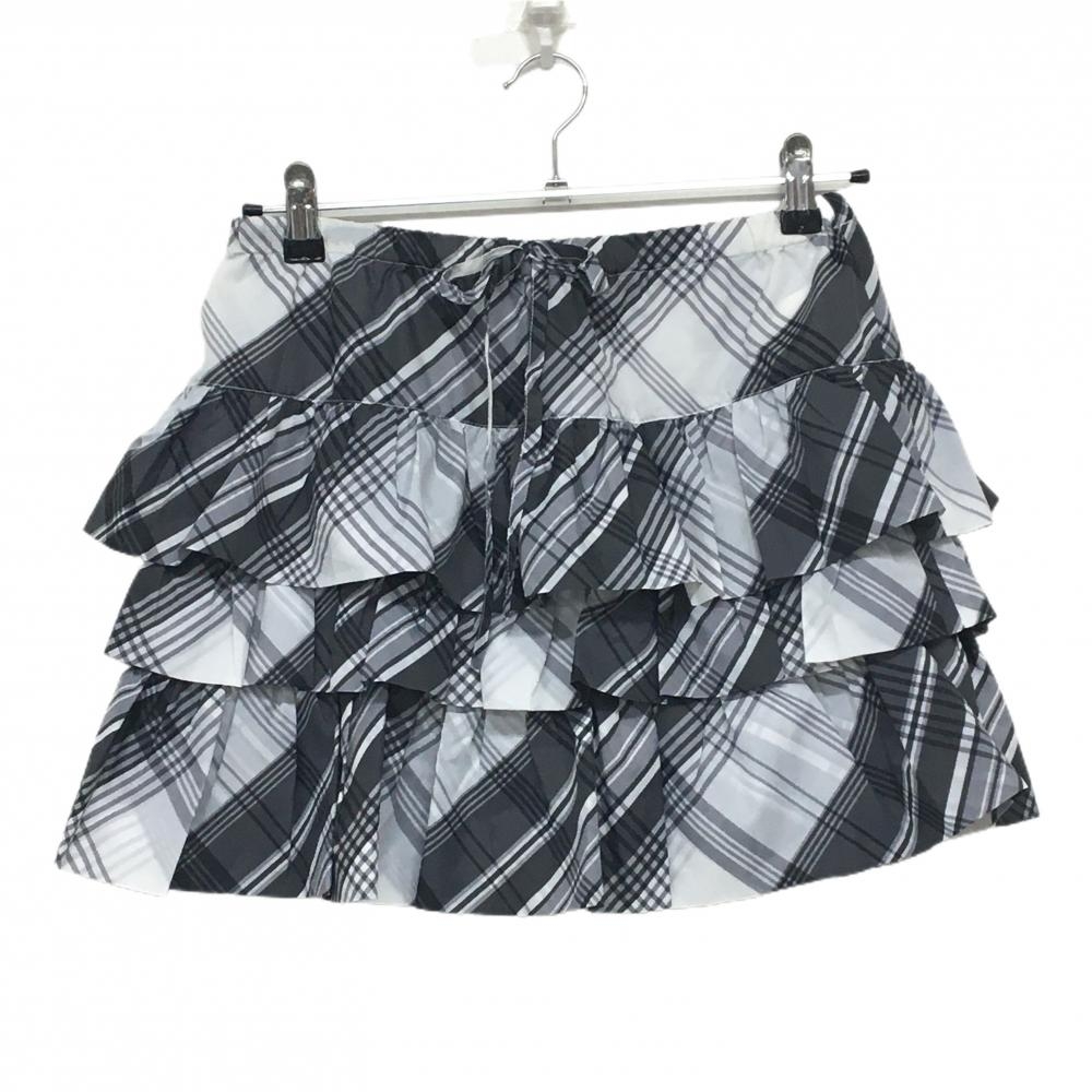 【美品】カッパ フリルスカート 白×グレー×ダークグレー ウエストゴム 裏地付き レディース 11 ゴルフウェア Kappa
