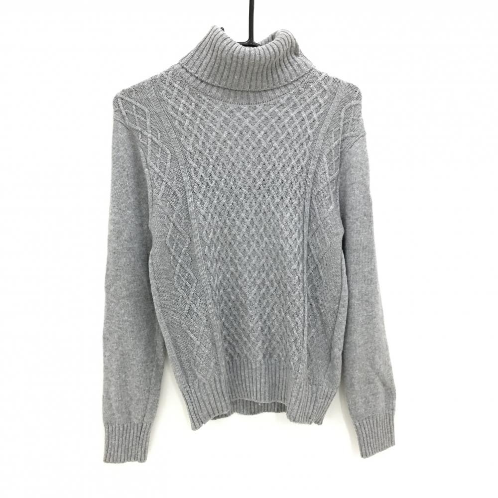 【美品】キスオンザグリーン タートルネックセーター グレー 袖ロゴ刺しゅう アンゴラ混 レディース F ゴルフウェア kiss on the green