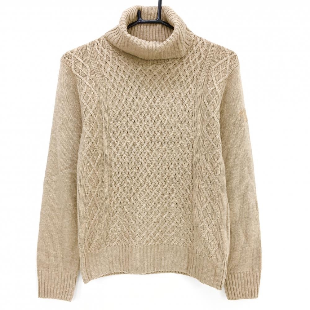 【新品】キスオンザグリーン タートルネックセーター ブラウン 袖ロゴ刺しゅう ニット レディース F ゴルフウェア kiss on the green