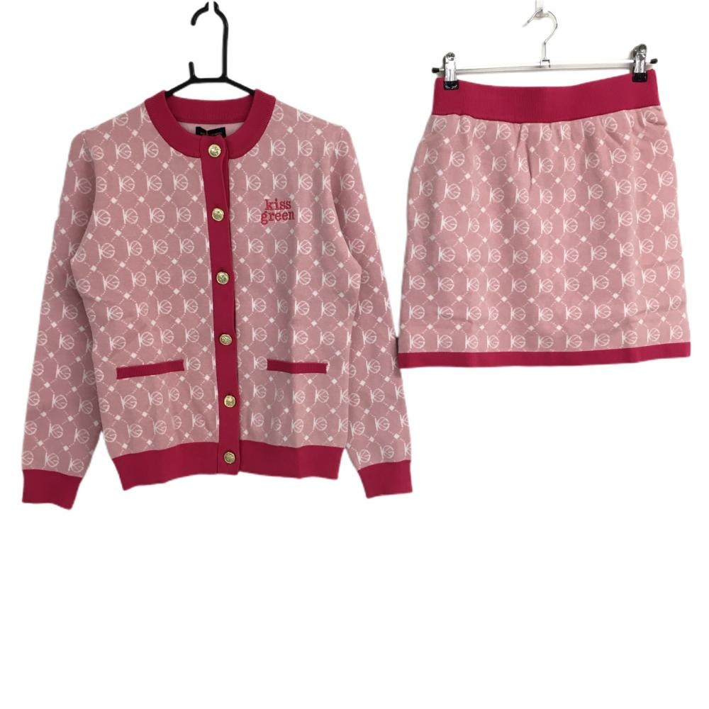 【新品】キスオンザグリーン セットアップ(ニットカーディガン×スカート) ピンク×白  レディース 2(M) ゴルフウェア kiss on the green 画像