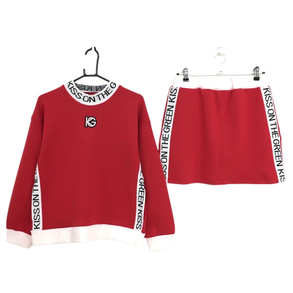 キスオンザグリーンゴルフウェア上下 キスオンザグリーン 上下セット(トレーナー×スカート) レッド×白 ロゴ