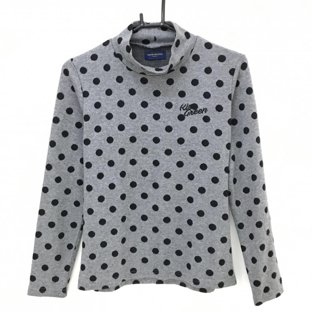 キスオンザグリーン 長袖ハイネックシャツ グレー×黒 ドット柄 ロゴ刺しゅう レディース 2(M) ゴルフウェア kiss on the green