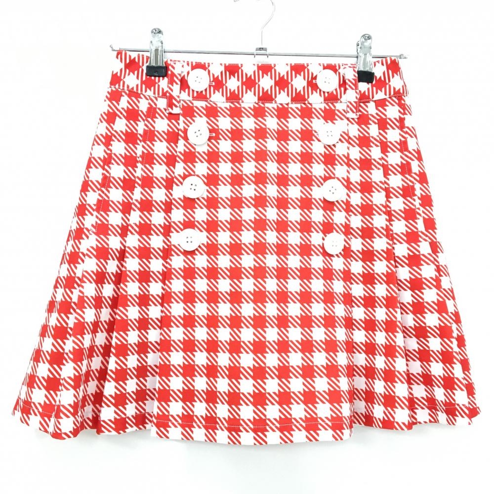 【美品】キスオンザグリーン スカート レッド×白 チェック 内側インナーパンツ レディース 2(M) ゴルフウェア kiss on the green