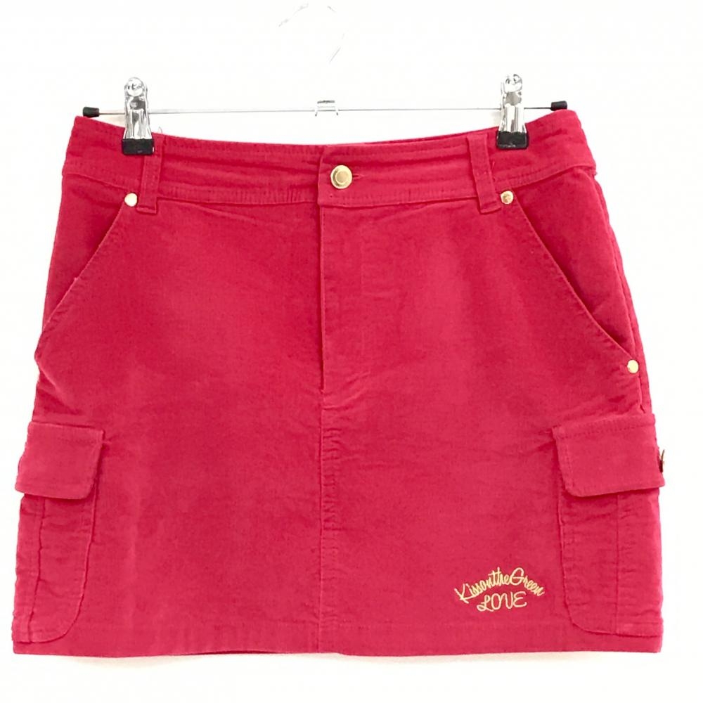 キスオンザグリーン スカート レッド コーデュロイ 複数ポケット ロゴ刺しゅう レディース 2(M) ゴルフウェア kiss on the green