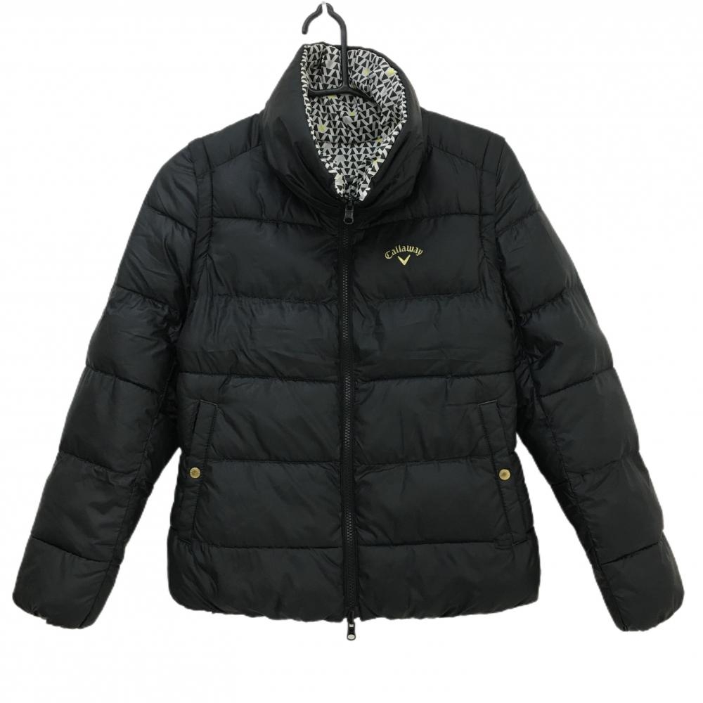 【美品】キャロウェイ 4WAYダウンジャケット 黒 裏総柄 三角 リバーシブル 袖着脱可 レディース M ゴルフウェア Callaway