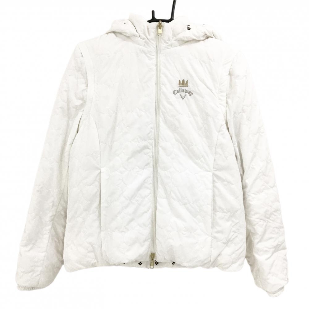 キャロウェイ リバーシブルダウンジャケット 白 キルティング 裏花柄 4WAY 袖・フード着脱可 レディース L ゴルフウェア Callaway