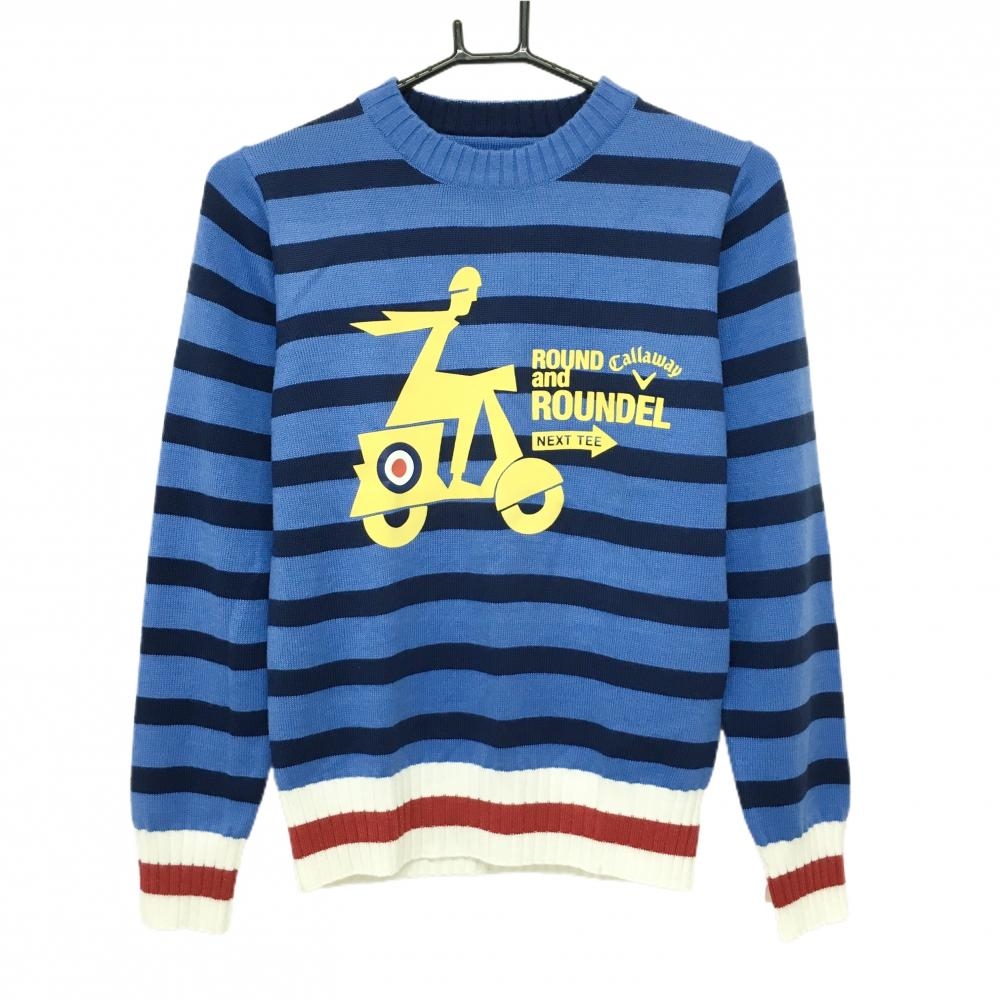 キャロウェイ セーター ライトブルー×ネイビー ボーダー ウール混 ニット  レディース S ゴルフウェア Callaway