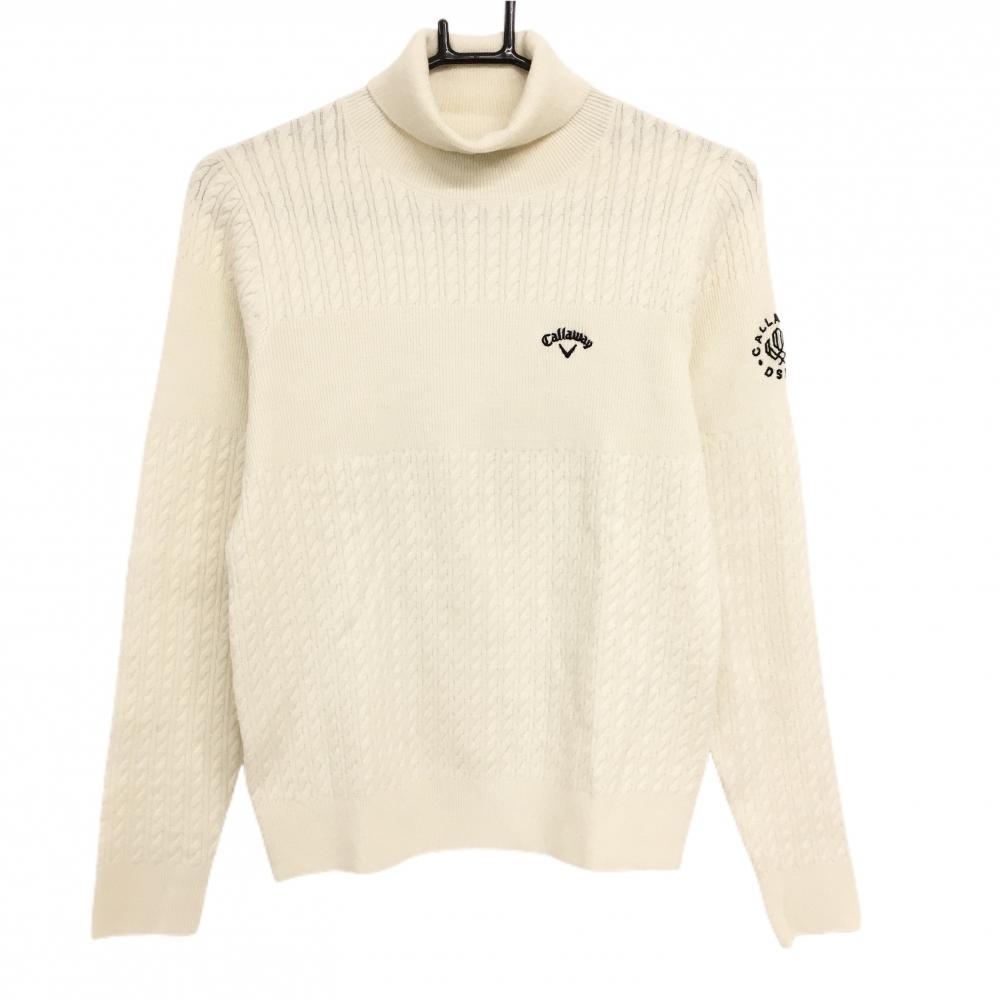 【超美品】キャロウェイ タートルネックセーター アイボリー ケーブル編み ニット レディース M ゴルフウェア Callaway