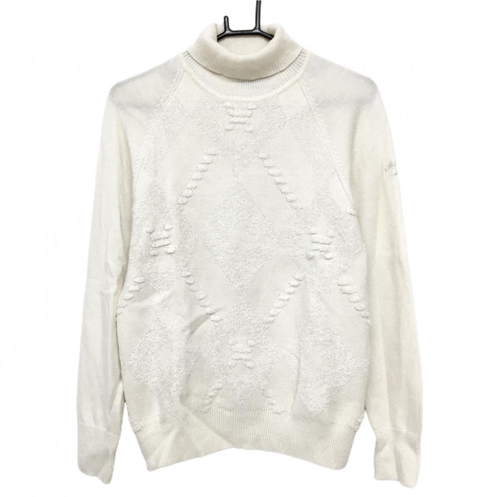 キャロウェイ タートルネックセーター アイボリー 一部立体編み 袖ロゴ ニット  レディース L ゴルフウェア Callaway