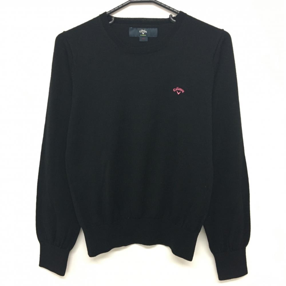 【美品】キャロウェイ セーター 黒×ピンク ロゴ刺しゅう ウール混 ニット レディース LL ゴルフウェア Callaway