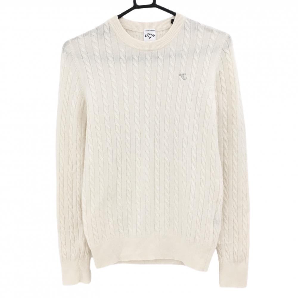 【超美品】キャロウェイ セーター 白 ケーブル編み カシミヤ100% レディース M ゴルフウェア Callaway
