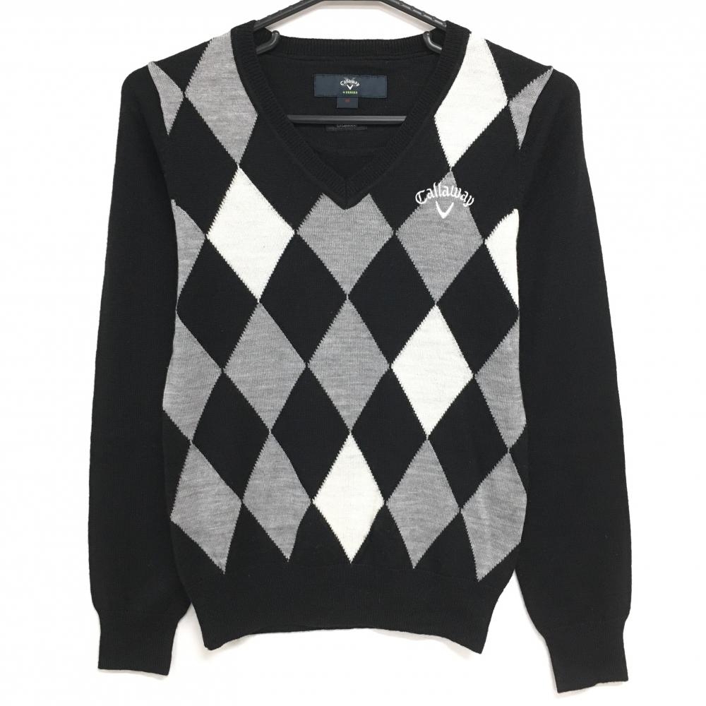 キャロウェイ セーター 黒×グレー ダイヤ柄 ウール混 ニット レディース M ゴルフウェア Callaway