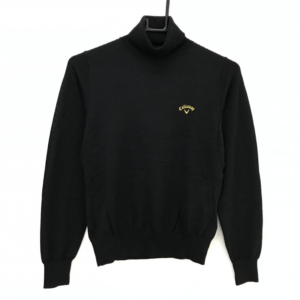 【美品】キャロウェイ タートルネックセーター 黒 ロゴ刺しゅう ウール混 ニット  レディース M ゴルフウェア Callaway