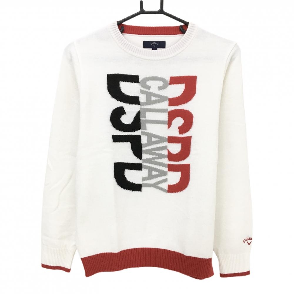 キャロウェイ セーター 白×レッド フロントロゴ ウール混 レディース L ゴルフウェア Callaway