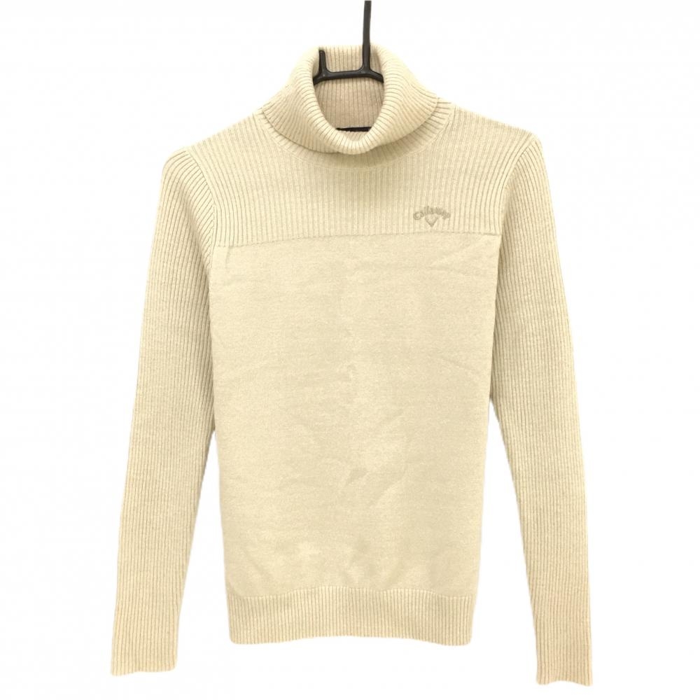 【超美品】キャロウェイ タートルネックセーター ベージュ ラメ ロゴ刺しゅう ニット レディース L ゴルフウェア 2023年モデル Callaway