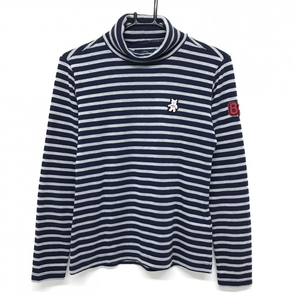 【美品】キャロウェイ タートルネックセーター ネイビー×グレー ボーダー ベアー レディース M ゴルフウェア Callaway