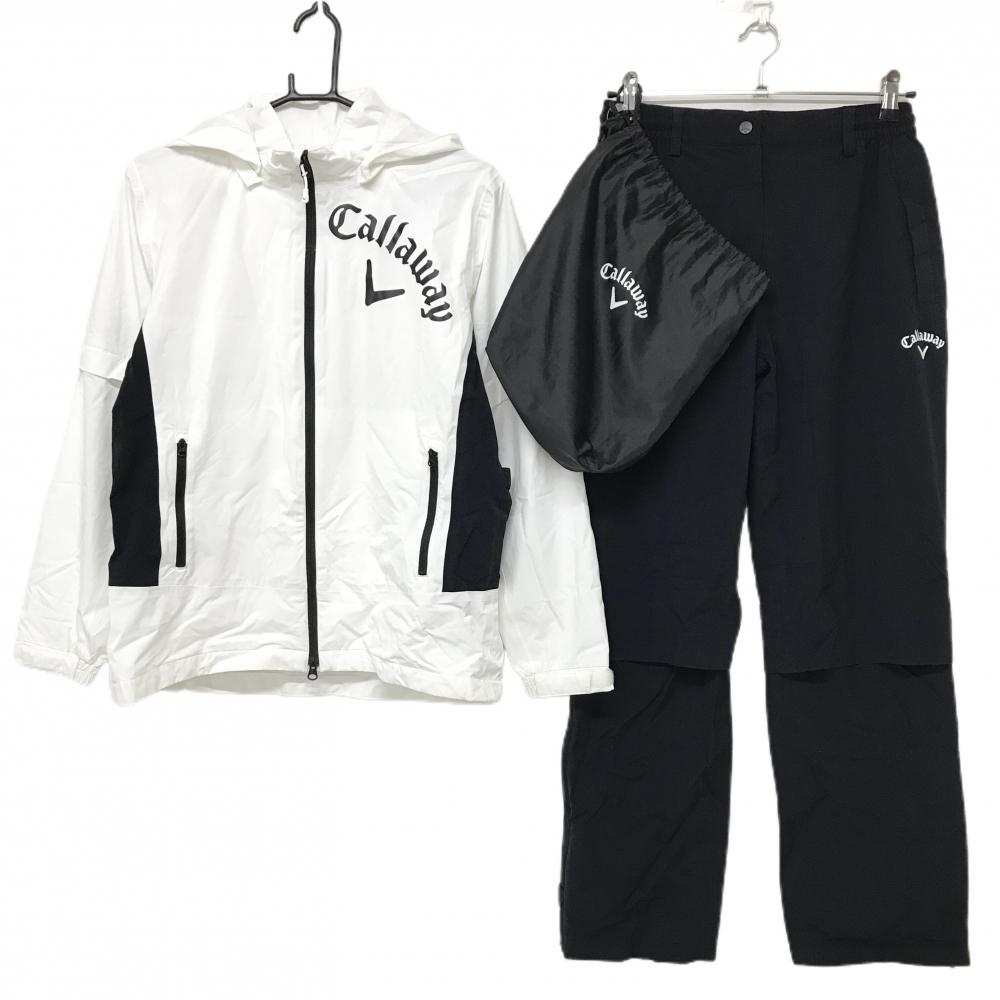 キャロウェイ レインウェア(4WAYブルゾン×パンツ) 白×ダークネイビー 袖フード着脱可 裏地メッシュ レディース L ゴルフウェア Callaway