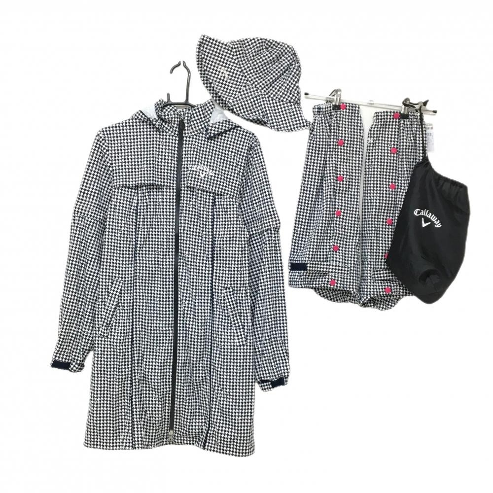 【超美品】キャロウェイ レインウェア(4WAYワンピース×レッグカバー×ハット) 白×ネイビー レディース M/ハットFR ゴルフウェア Callaway