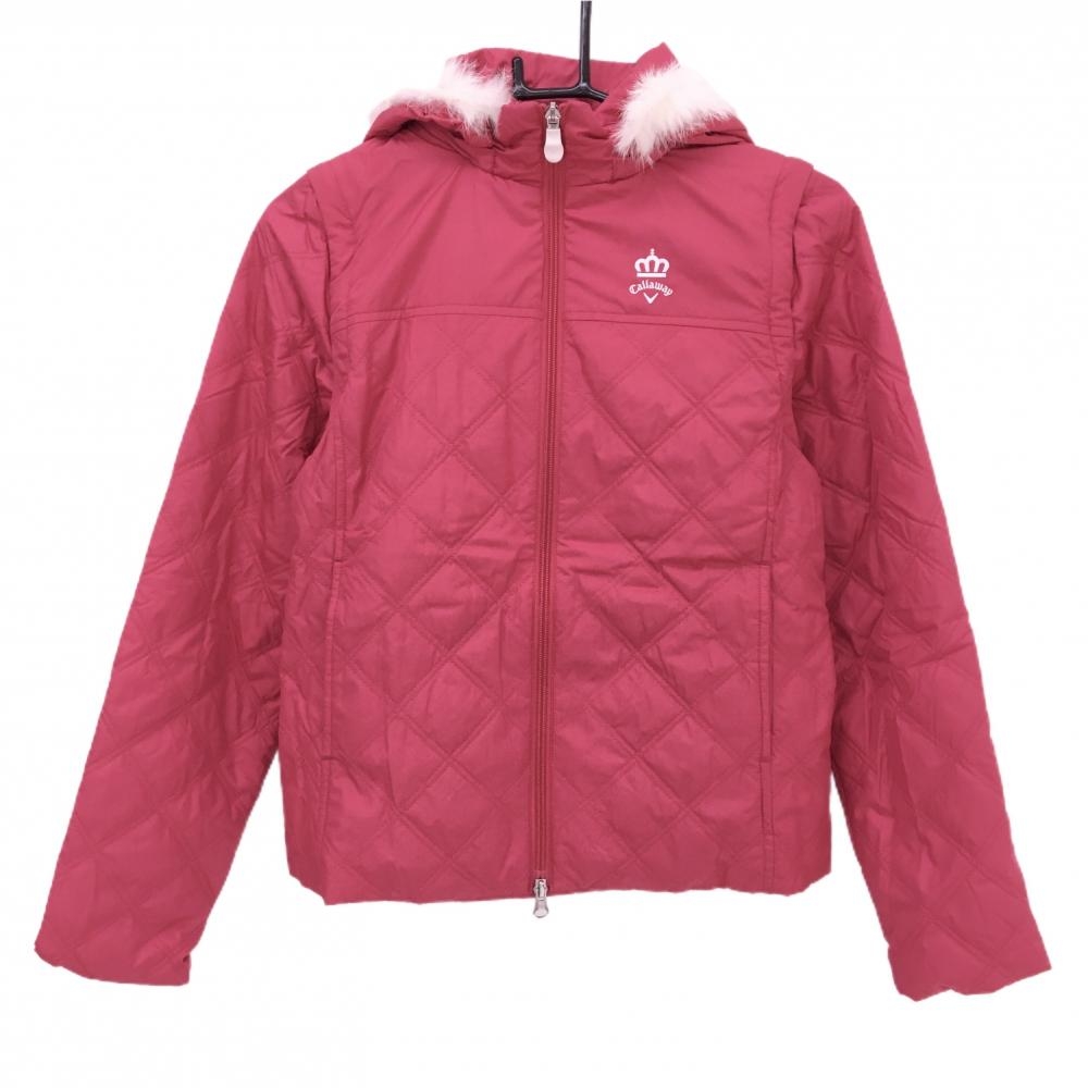 キャロウェイ 4WAYジャケット ピンク キルティング フード・袖着脱可 ファー取り外し可 レディース M ゴルフウェア サンプル品 Callaway