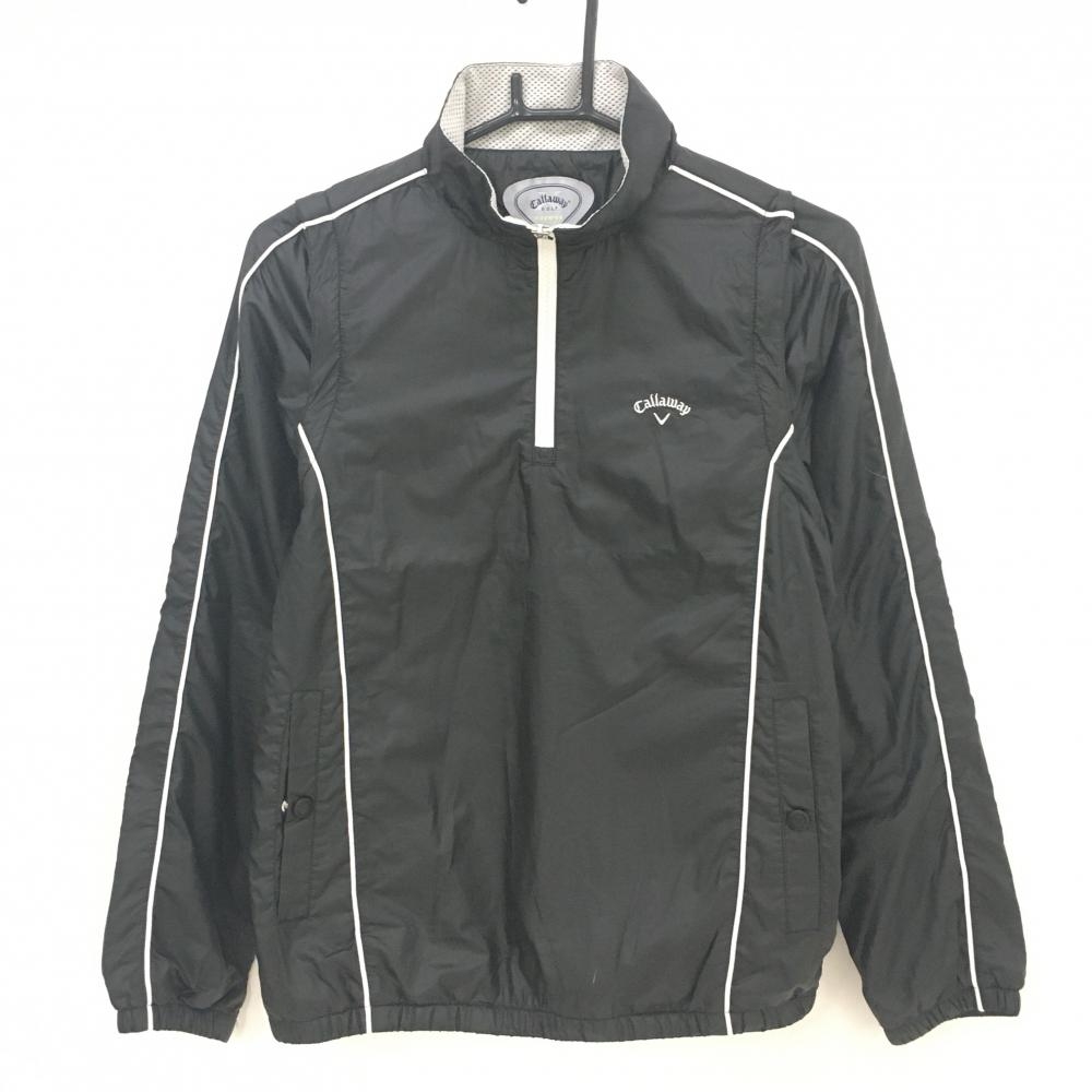 【美品】キャロウェイ 2WAYブルゾン 黒×白 ハーフジップ 袖着脱可 裏微起毛メッシュ  レディース M ゴルフウェア Callaway