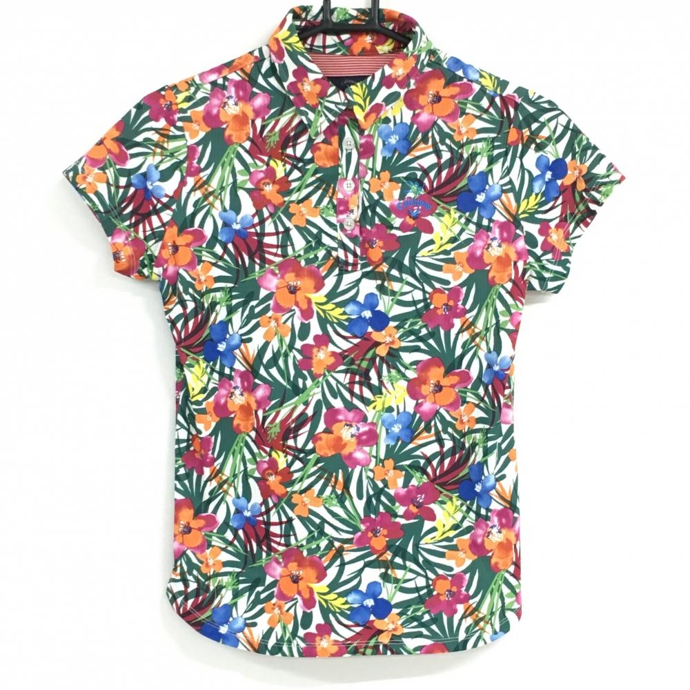 CALLAWAY キャロウェイ 半袖ポロシャツ 花柄 ブルー系 L [240001175532]【中古】メンズ サイズ：M CALLAWAY キャロウェイ 半袖ポロシャツ 花柄 イエロー系