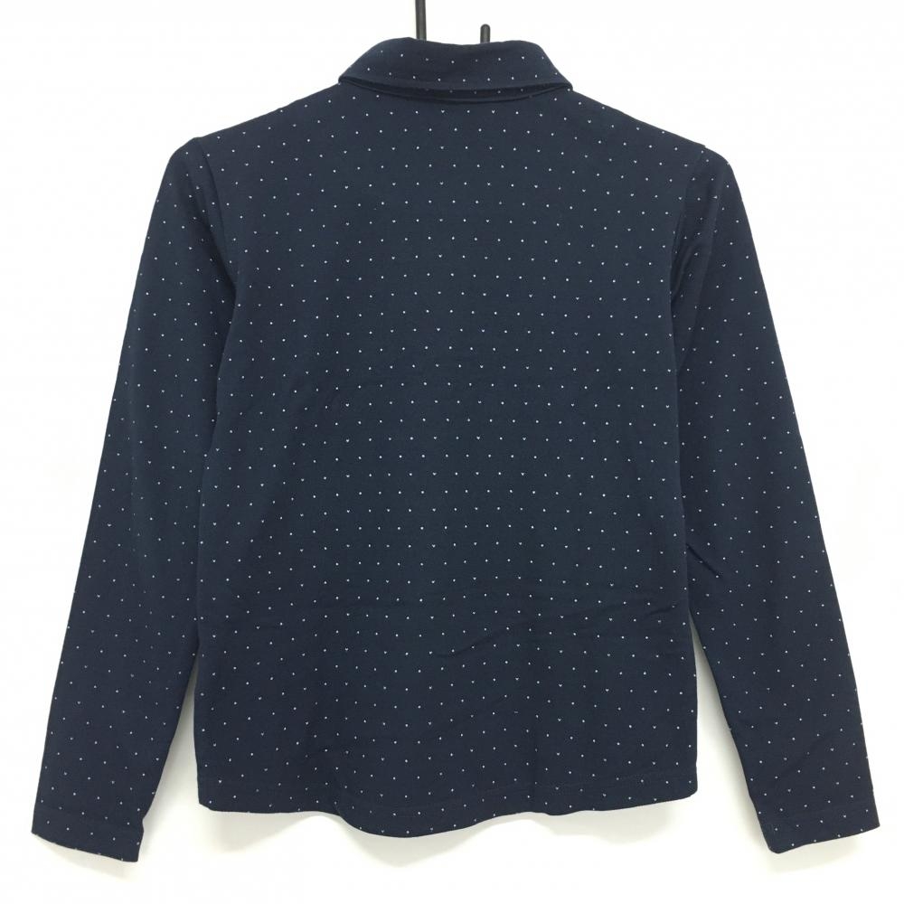 キャロウェイ 長袖ポロシャツ ネイビー×白 ドット総柄 ロゴ刺しゅう
