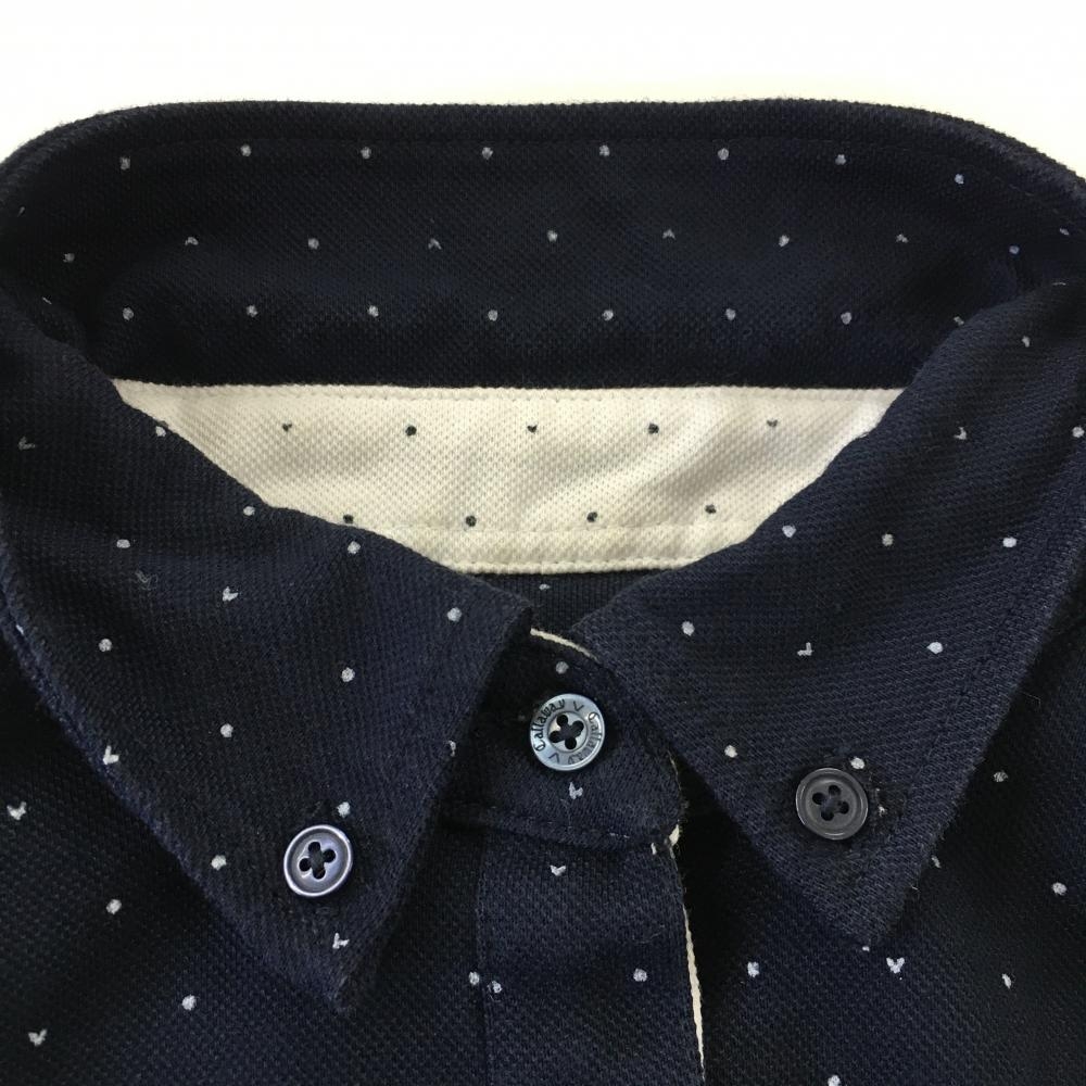 キャロウェイ 長袖ポロシャツ ネイビー×白 ドット総柄 ロゴ刺しゅう