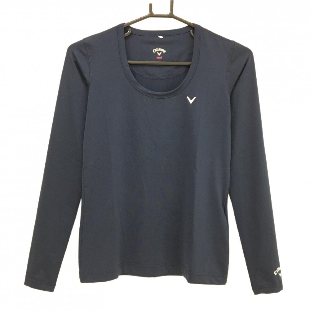 【超美品】キャロウェイ インナーシャツ ネイビー×白 ロゴプリント ストレッチ レディース Small ゴルフウェア Callaway