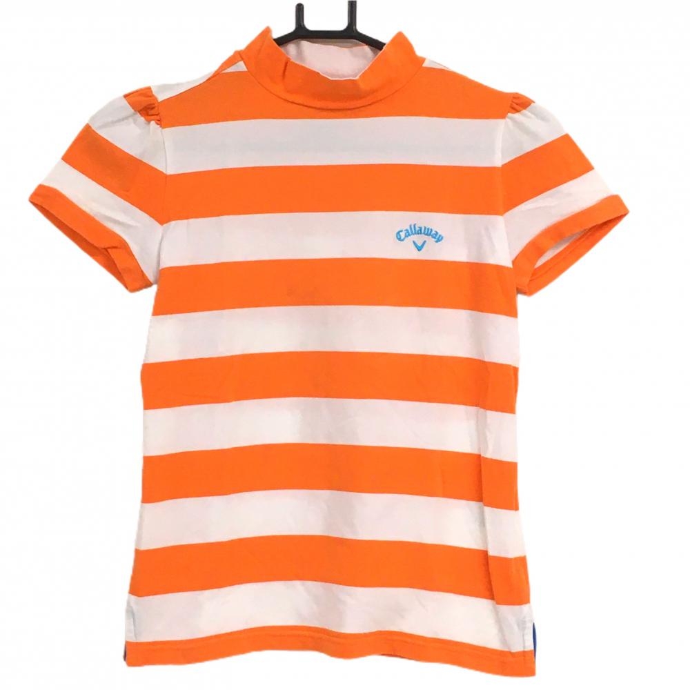 キャロウェイ 半袖ハイネックシャツ オレンジ×白 ボーダー ロゴ