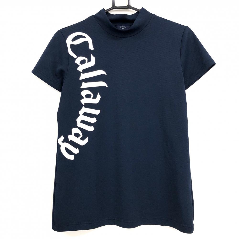 キャロウェイ 半袖ハイネックシャツ ネイビー×白 ロゴプリント レディース L ゴルフウェア 2023年モデル Callaway