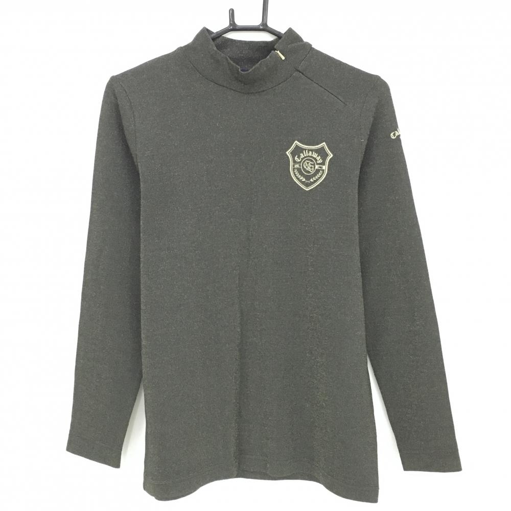 【超美品】キャロウェイ 長袖ハイネックシャツ グレー系 ラメ ゴールド刺しゅう  レディース LL ゴルフウェア 2023年モデル Callaway