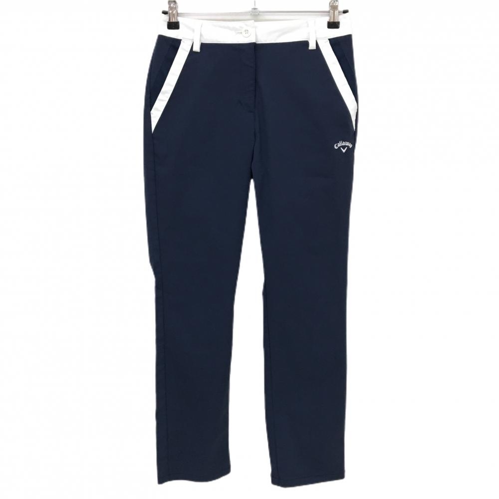 【美品】キャロウェイ パンツ ネイビー×白 ロゴ刺しゅう ストレッチ  レディース M ゴルフウェア 2023年モデル Callaway
