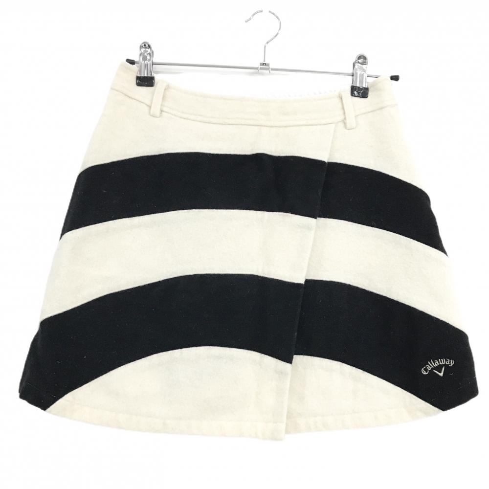 キャロウェイ スカート アイボリー×ネイビー 曲線ボーダー ウール混 内側インナーパンツ  レディース M ゴルフウェア Callaway